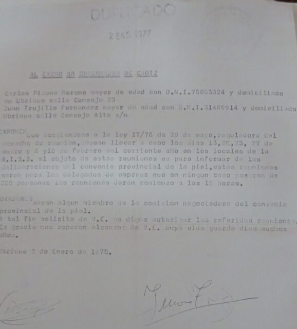 Escrito sobre el convenio de la Piel, 1978 (AHMU).