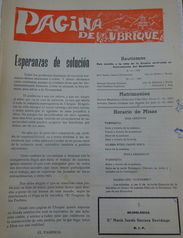 Hoja Parroquial, 26/11/1967, pág. 4 (ahpc, leg 11531).