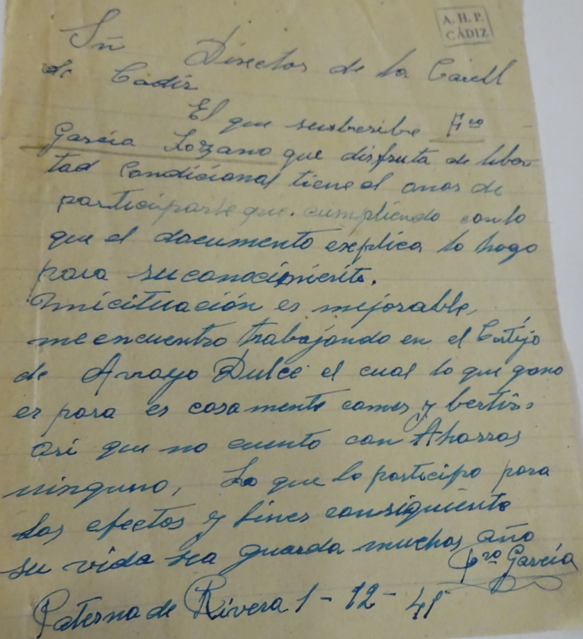 Carta manuscrita, 1941 (AHPC).